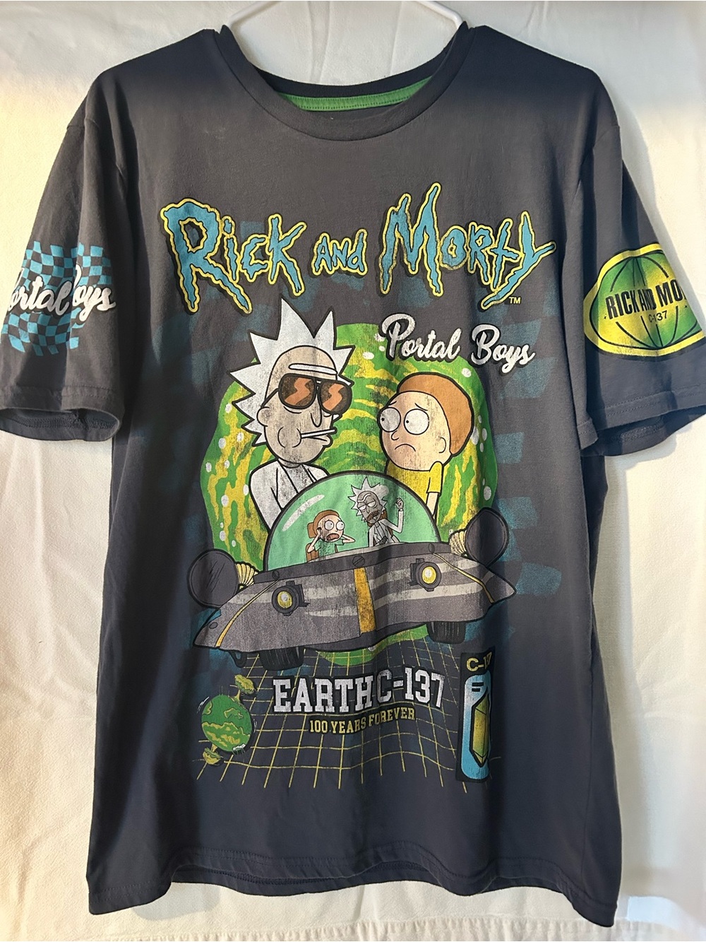 Rick and Morty Portal Boys Graphic Tee Noir Homme XL (ou la grandeur) Officiel